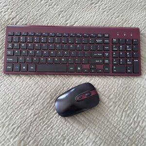 Cimetech Maroon and Black Wireless Keyboard and Mouse